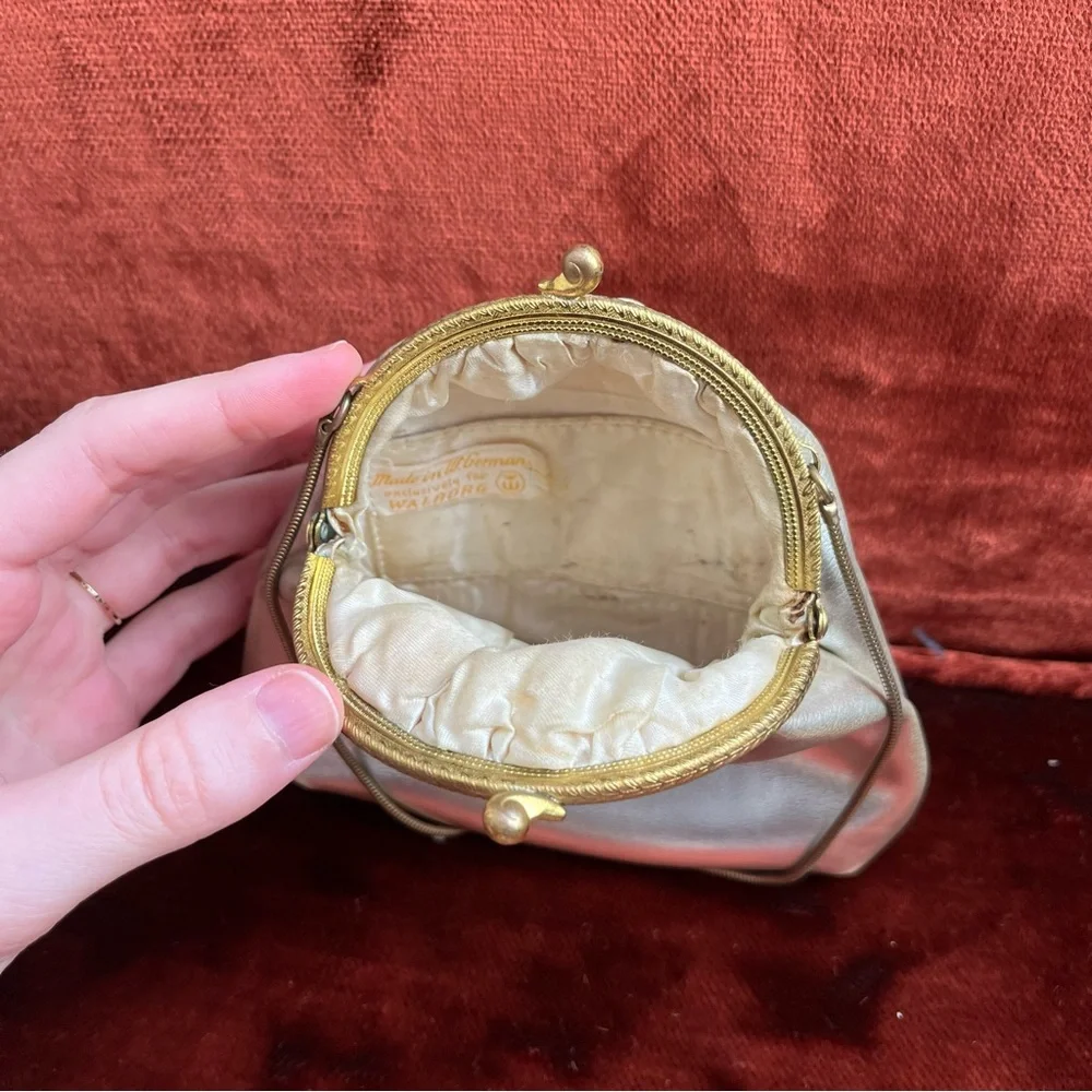 antique walborg silver leather kiss lock bag - Picture 6 of 11